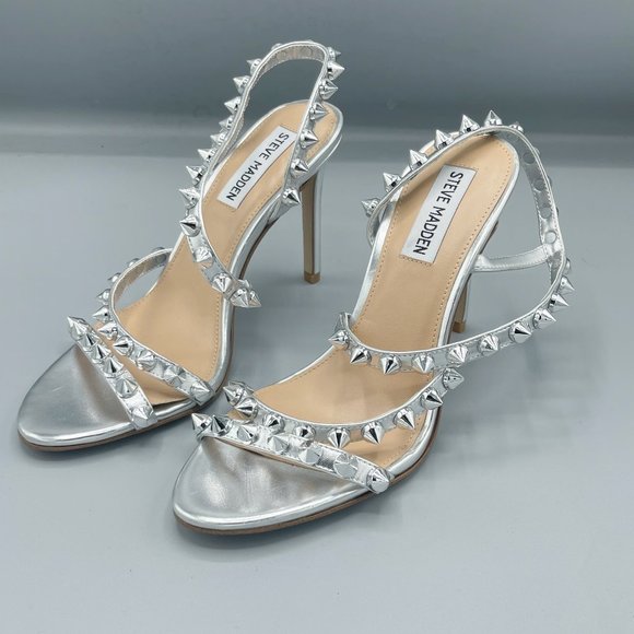 NEW Steve Madden Metallic Silver Spiked Studded High Heels